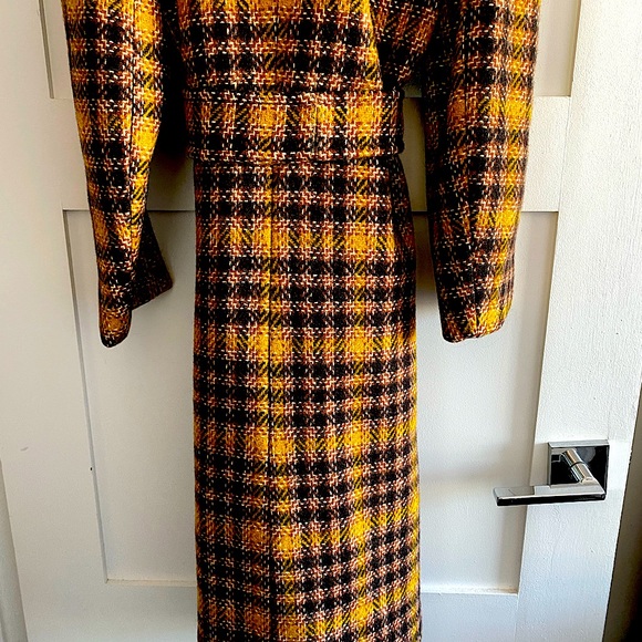 Price firm 70s VINTAGE Wool plaid tweed wide lapel belted trench pea tailored - Picture 6 of 14